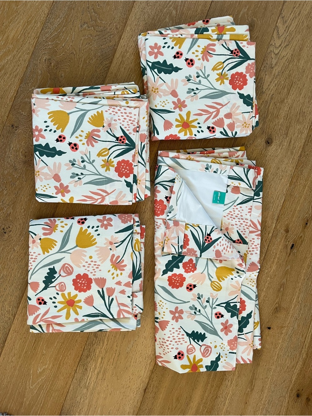 Floral Blackout drapes set of 4 - Peach, Coral, Yellow & Green